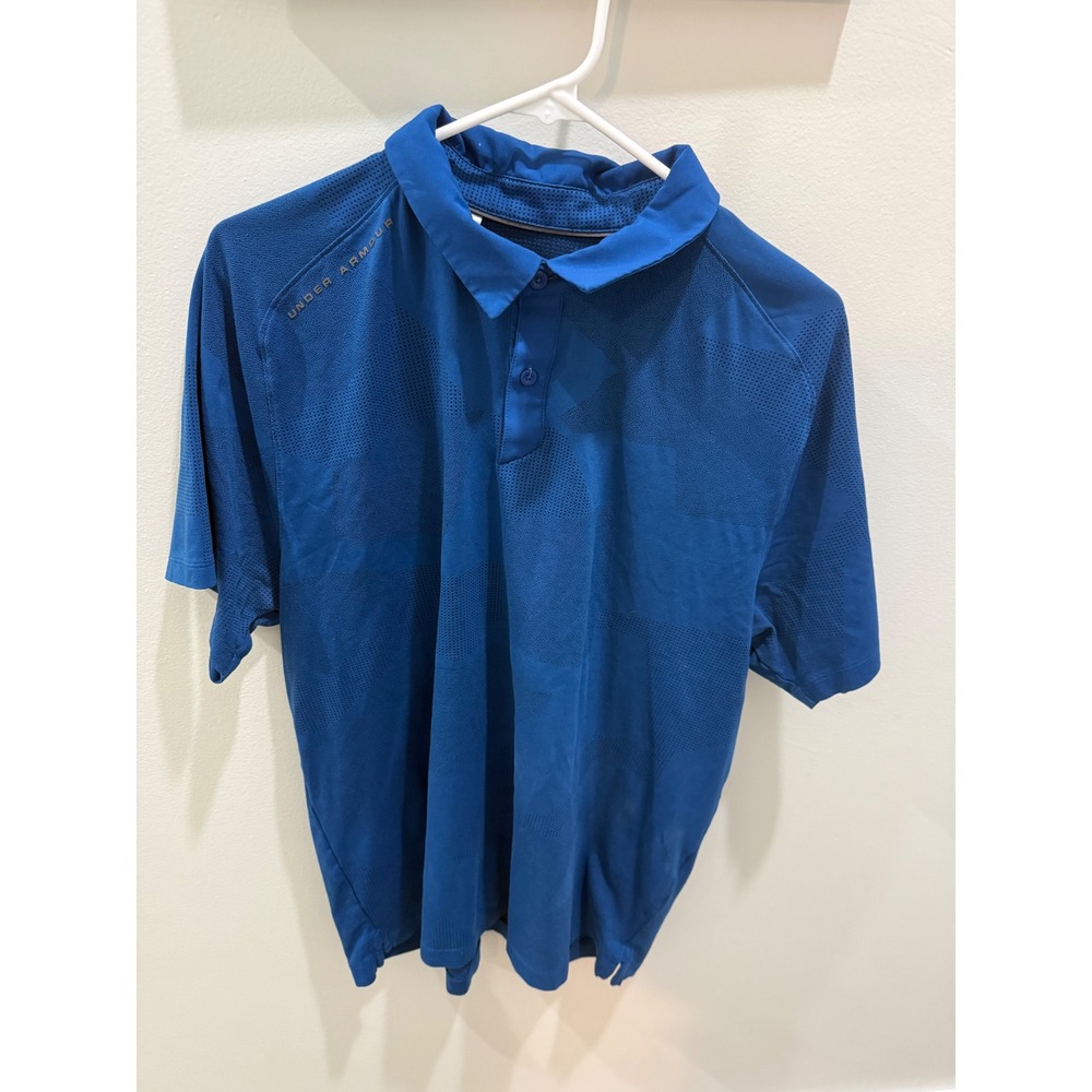 Under Armour Mens XL HeatGear Blue Mesh Performance Golf Polo Shirt Loose Fit